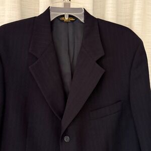 Brooks Brothers‎ Mens Navy Blue Pinstripe Wool Three Button Blazer Jacket 42R